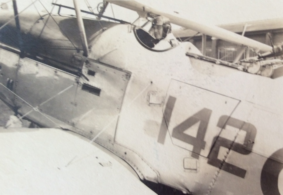 J G Davis in the cockpit of a No 142 Sqn Hart