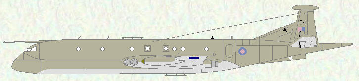 Nimrod MR Mk 2 of No 201 Squadron (Hemp/grey scheme) prior to th euse of pooled aircraft