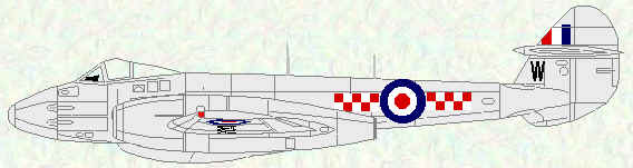 Meteor F mk 4 of No 56 Squadron (Red/White squadron markings)