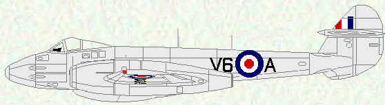Meteor F Mk 4 of No 615 Squadron (Coded V6  - 1950)