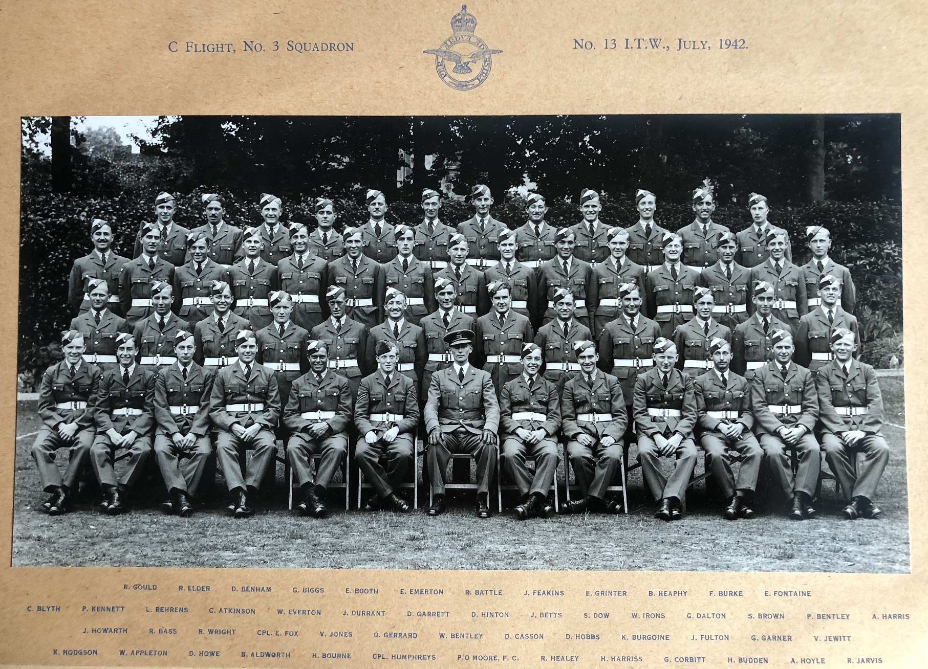 Group photo of 'C' Flight, No 3 Squadron, No 13 Initial Training Wing, RAF Torquay - July 1942