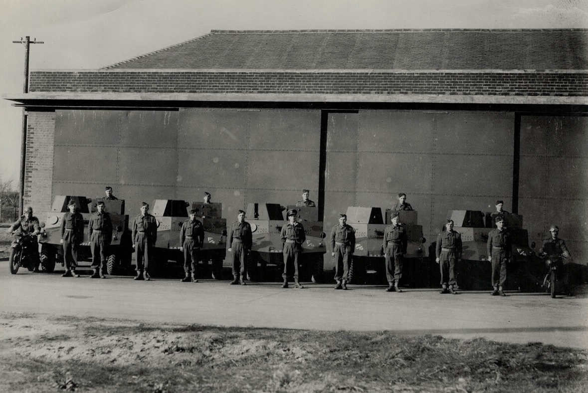 Armoured vehicles of No 2739 Squadron at an unknown location in No 12 Group, Fighter Command
