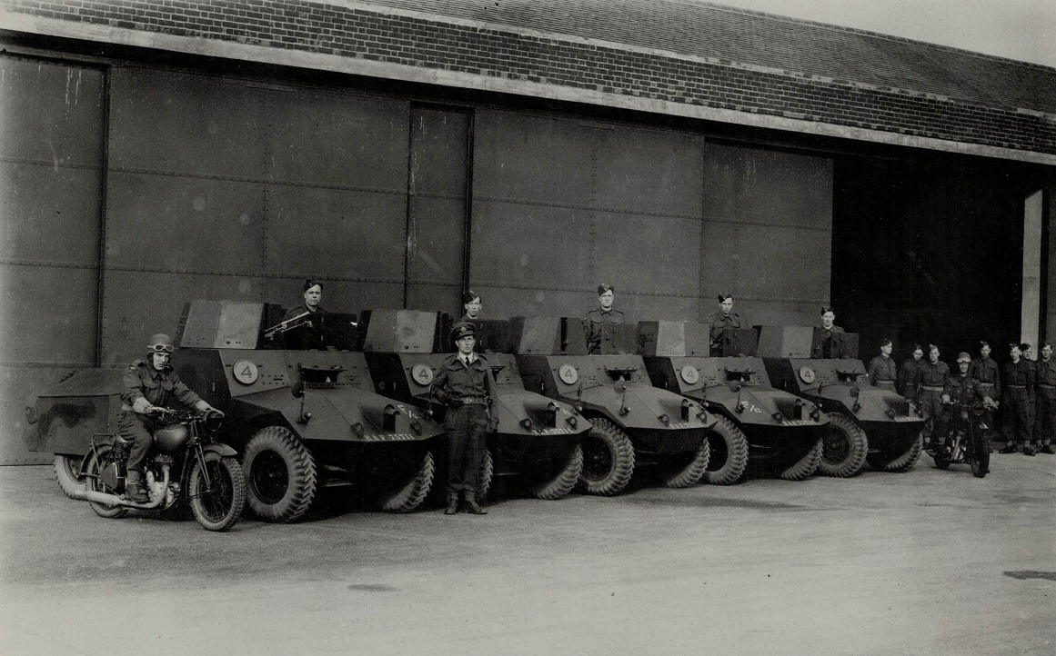 Armoured vehicles of No 2739 Squadron at an unknown location in No 12 Group, Fighter Command