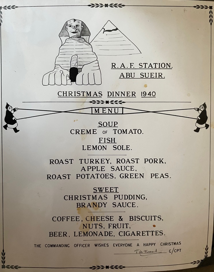 RAF Abu Sueir Christmas Dinner Menu - 1940