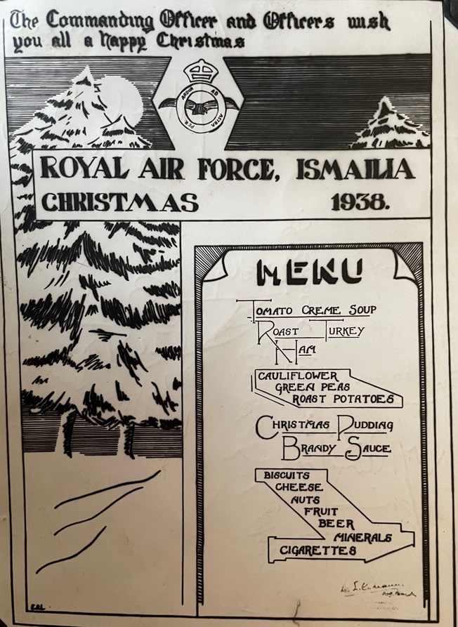 RAF Ismailia Christmas Dinner Menu - 1938