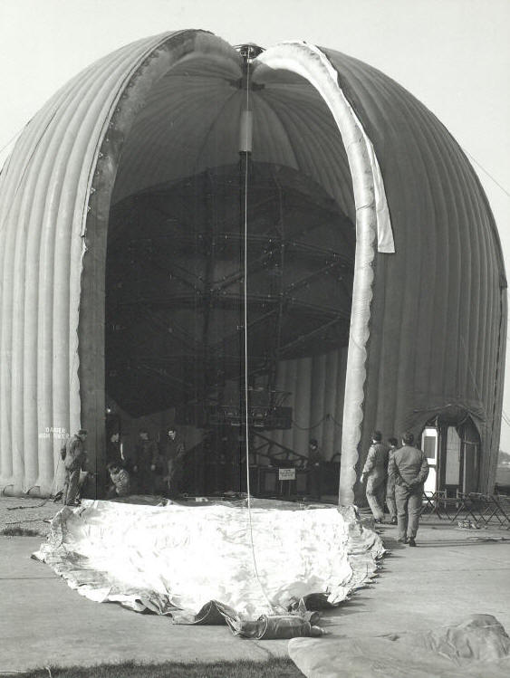 A series of photos taken to show the replacement of one of the panels protecting the S259 radar at RAF Wattisham in 1976