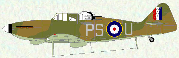 Defiant I of No 264 Squadron (day fighter scheme with non-standard roundals)