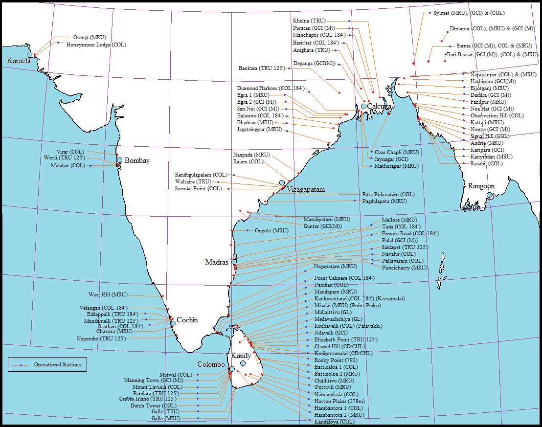 Map showing Radar sites in India - March 1943