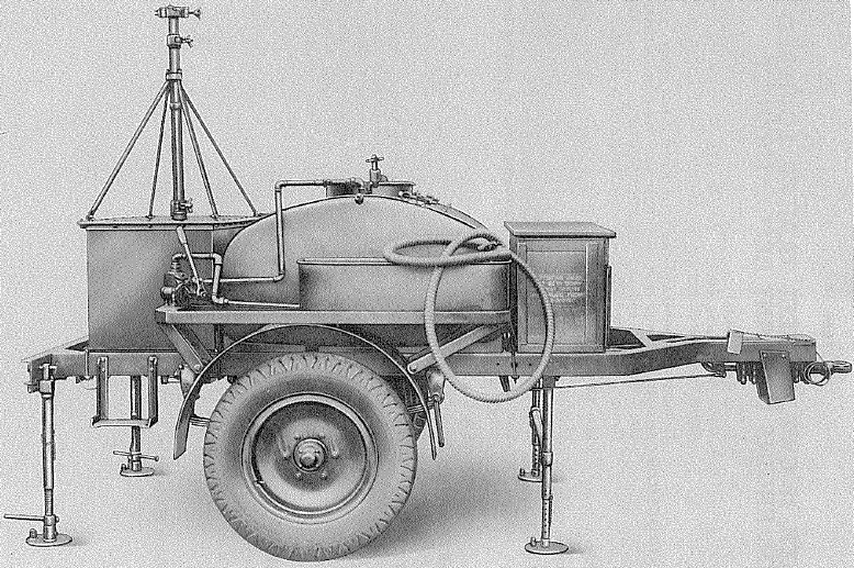 Tasker, 15 cwt, 2-wheeled trailer equipped for engine coolant replenishment