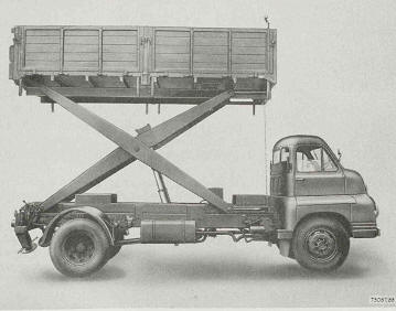Truck, Cargo, Elevating Body, 7-ton, 4x2, Aircraft Loading, 10-ft lift, Bedford SLC3 body raised