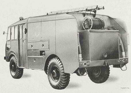 Truck, Fire Fighting, Water/Foam, DP Mark 1, 4x4, Thorneycroft TF/B80 from rear